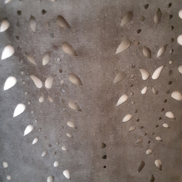 1X Joan Rivers Faux Suede Eyelet Blazer with Scalloped Edge in Grey - Picture 10 of 11